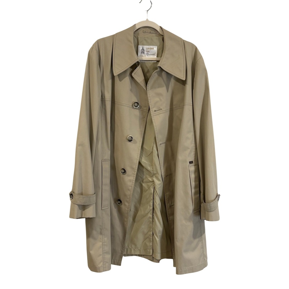 VTG London Fog Trench Coat Men 42 Long Beige Mac Jacket Balmacaan Topcoat